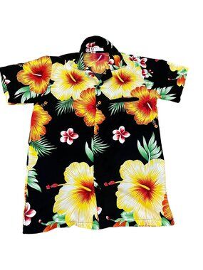 V.H.O. Men's Black Floral Hawaiian Button Down Shirt Sz Small